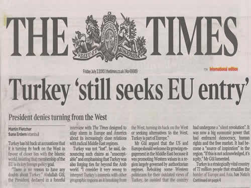 Cumhurbaşkanı Gül The Times'a konuştu: "Türkiye, Batı'nın bir Parçasıdır"